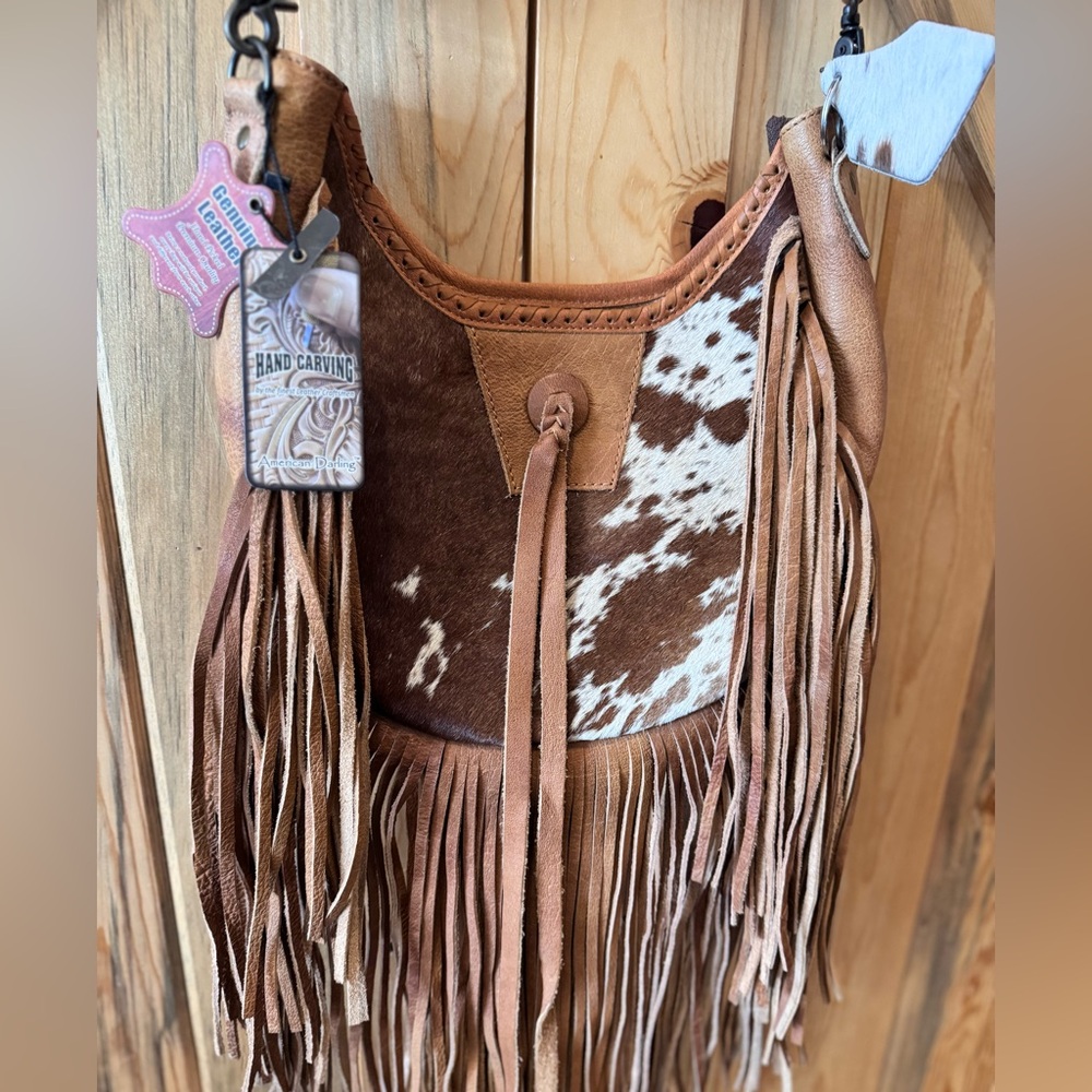 American Darling Brown and White cowhide Fringe Shoulder/ crossbody Bag